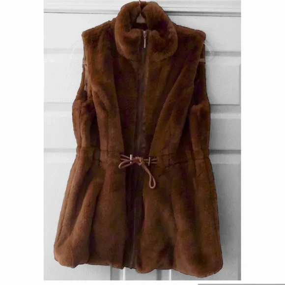 Catherine Malandrino brown faux fur vest features - Picture 13 of 14
